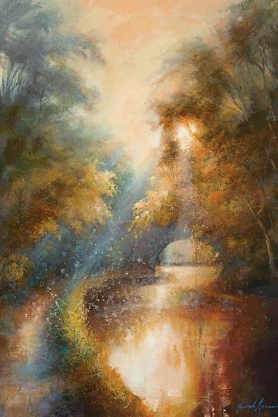 Magical Sunset Light Illuminating The Airborne Down And Insects On The Calder And Hebble Canal by Hannah Kerwin canvas print