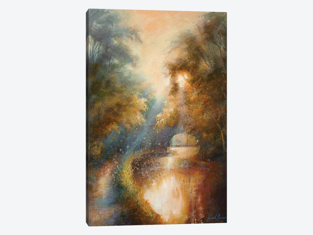 Magical Sunset Light Illuminating The Airborne Down And Insects On The Calder And Hebble Canal by Hannah Kerwin 1-piece Canvas Art