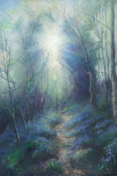 Hannah Kerwin: Morning Light Filtering Through Leaves, Bluebell Woodland In West Yorkshire. by Hannah Kerwin