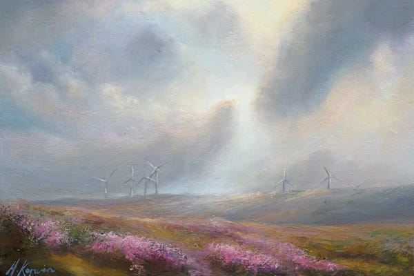 Hannah Kerwin: Sewing Earth To Sky. - Wind Farm On The Heather Moors by Hannah Kerwin