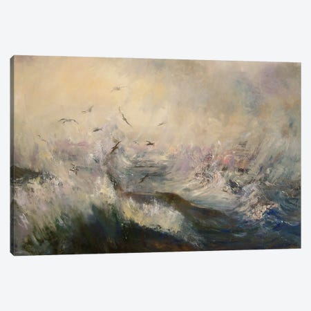 Storm Spray And Gulls Fearsome Weather, Whitby North Yorkshire Canvas Print #HKW26} by Hannah Kerwin Canvas Art Print
