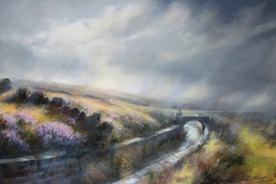 Wind And Clouds Whipping Over The Wuthering Heights Heather Moors. Bronte Country , Haworth by Hannah Kerwin metal wall art
