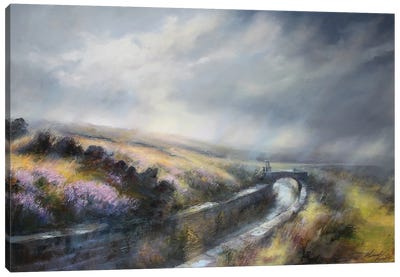 Wind And Clouds Whipping Over The Wuthering Heights Heather Moors. Bronte Country , Haworth Canvas Art Print - Hannah Kerwin
