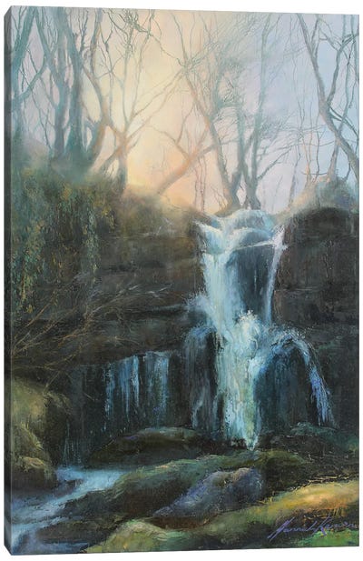 Winter Sun Setting On Water Fall Between Hawes And Aysgarth North Yorkshire Canvas Art Print - Waterfall Art