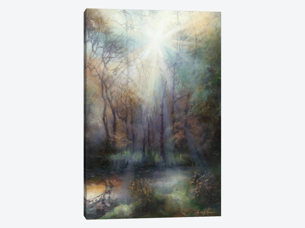 Early Spring - Light Effect Through Trees On Woodland Pool by Hannah Kerwin 1-piece Art Print