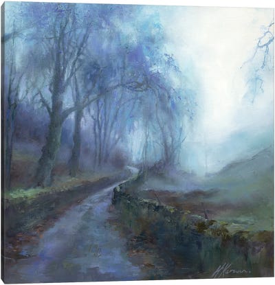 First Light Through Mist - Walking Towards Warley Village Canvas Art Print - Hannah Kerwin