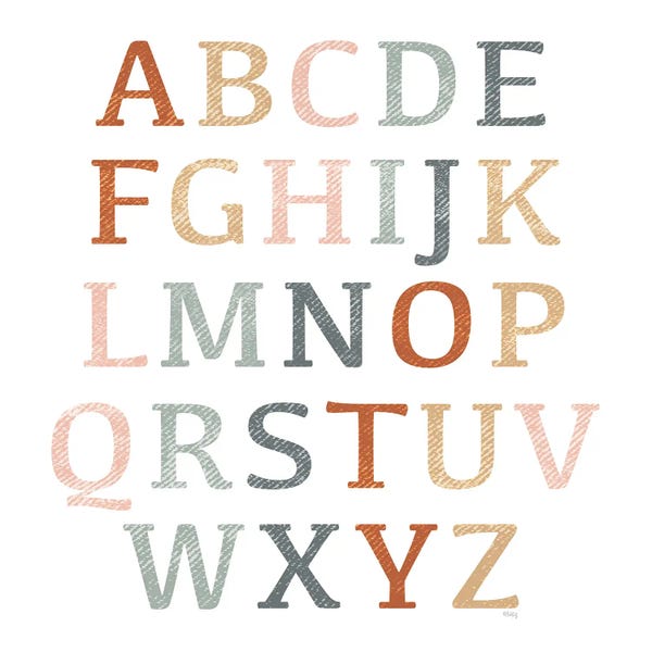Kids Educational Art: Rustic Rainbow Alphabet by Heidi Kuntz