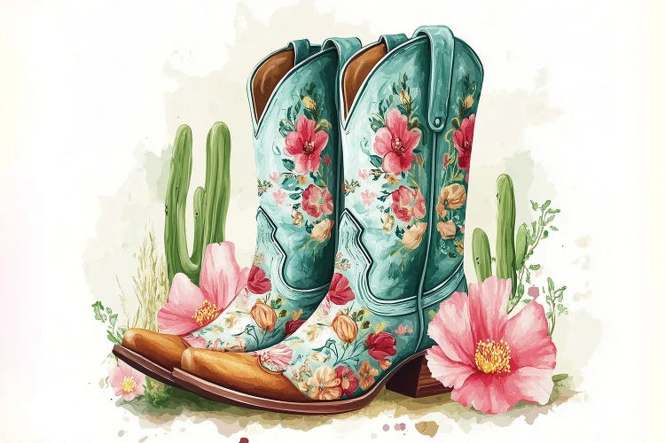 Pink And Blue Floral Boots by Heidi Kuntz wall art