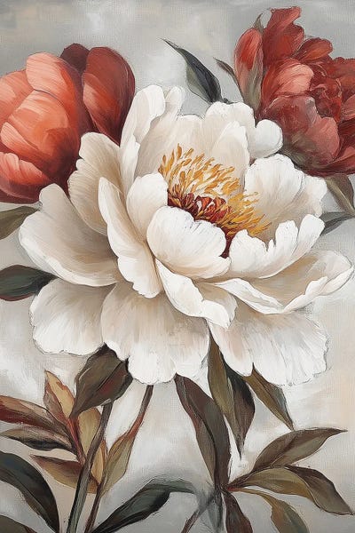 Heidi Kuntz: Crimson And Cream Peonies I by Heidi Kuntz