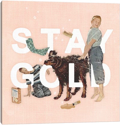 Stay Gold Canvas Art Print - Pantone Living Coral 2019