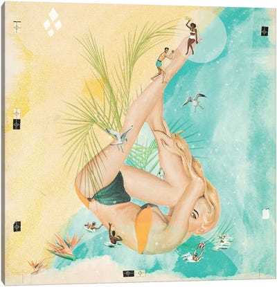 Beach Party II Canvas Art Print - Pantone Living Coral 2019