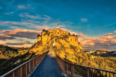 Italy, Civita, Bridge to Civita by Hollice Looney art print