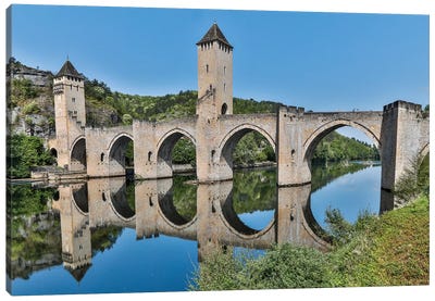 France, Cahors. Pont Valentre over the Lot river Canvas Art Print