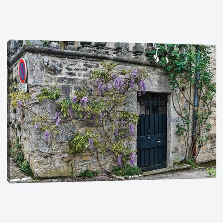 Wisteria Covered Stone Wall And Doorway, Cajarc, France Canvas Print #HLO48} by Hollice Looney Canvas Art Print