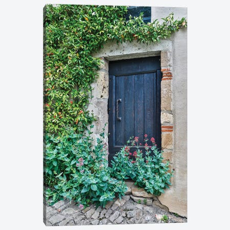 France, Cordes-sur-Ciel. Blue doorway Canvas Print #HLO49} by Hollice Looney Canvas Print