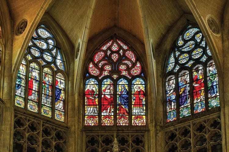 France, Toulouse. Cathedral of St. Etienne stained glass windows.