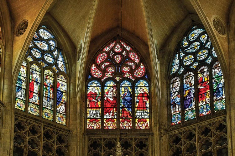 France, Toulouse. Cathedral of St. Etienne stained glass windows.