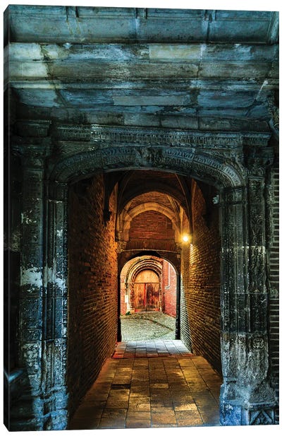 France, Toulouse. Tunnel leading to a courtyard Canvas Art Print