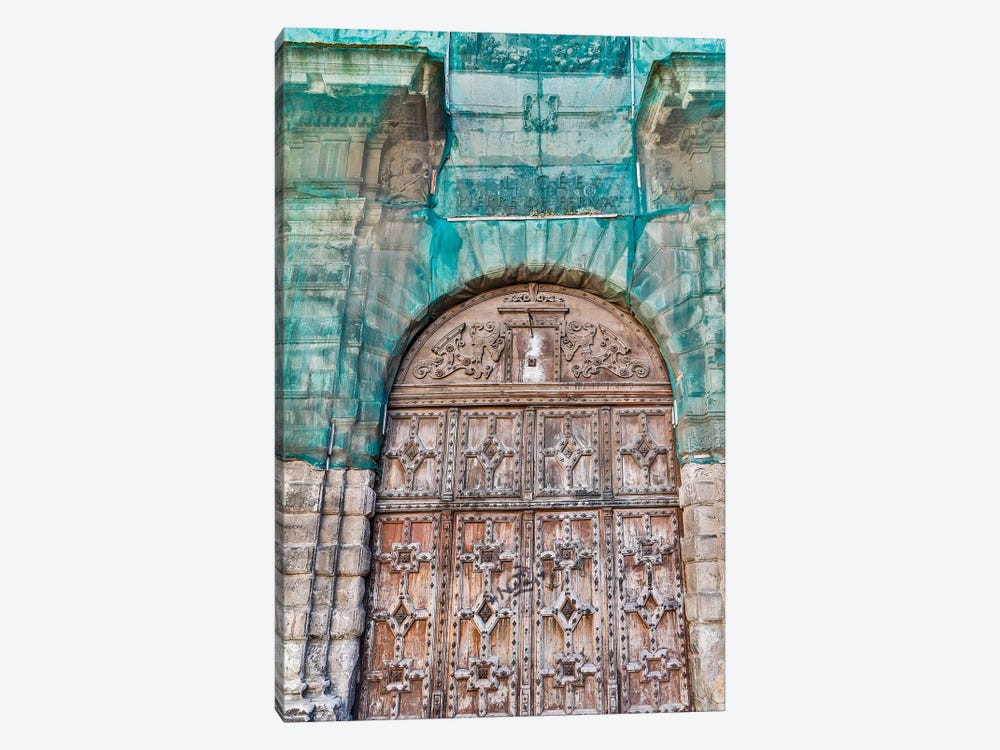 France, Toulouse. Wooden doorway by Hollice Looney 1-piece Canvas Artwork
