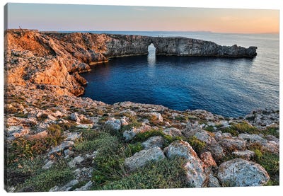 Sunset At Pont d'en Gil (Natural Sea Arch), Menorca, Spain Canvas Art Print