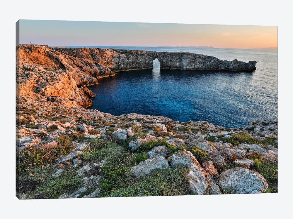 Sunset At Pont d'en Gil (Natural Sea Arch), Menorca, Spain by Hollice Looney 1-piece Canvas Art Print