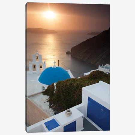 Greece, Santorini. Blue dome and bell tow - Art Print | Hollice Looney