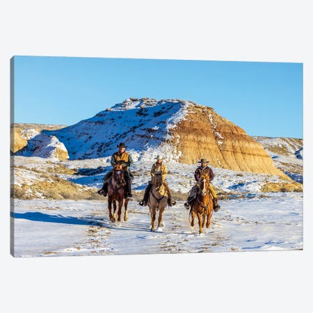 USA, Wyoming Hideout Horse Ranch, Wranglers And Horses In Snow Canvas Print #HLO93} by Hollice Looney Canvas Art