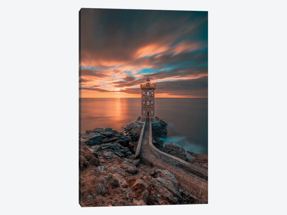 France, Brittany, Le Conquet. Sun Setting At The Kermorvan Lighthouse by Hollice Looney 1-piece Canvas Wall Art