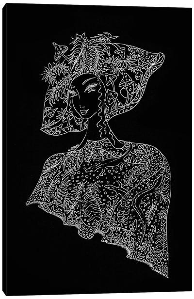 Forest Woman Black Canvas Art Print - Helena Lose