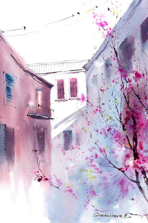 Italian Courtyard (Pink Motif) by HomelikeArt wall art