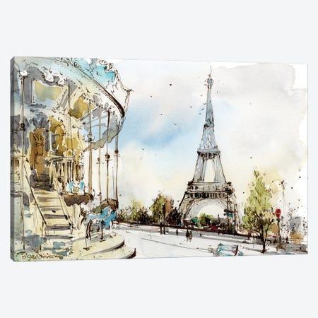 Paris Carousel, France Canvas Print #HLT13} by HomelikeArt Art Print