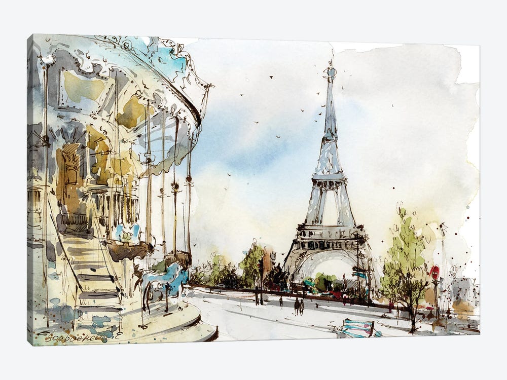 Paris Carousel, France by HomelikeArt 1-piece Canvas Print