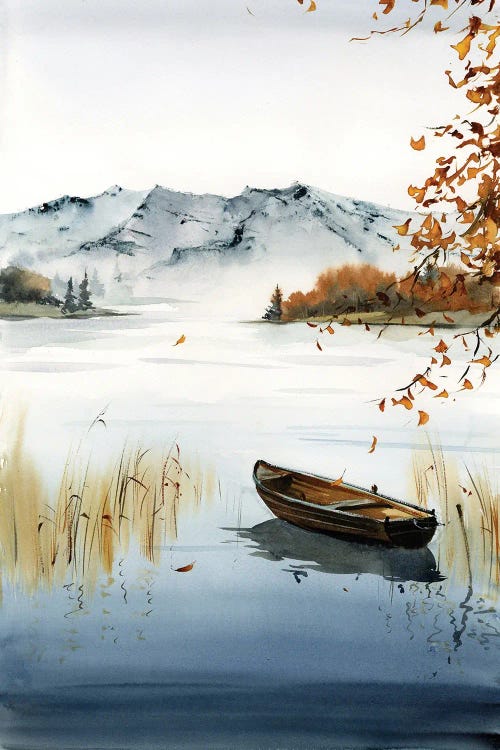 Boat On The Lake Autumn Landscape I