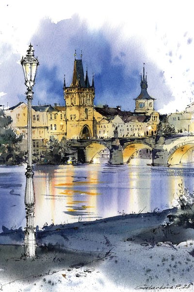 Famous Bridges: Night Prague And Charles Bridge by HomelikeArt