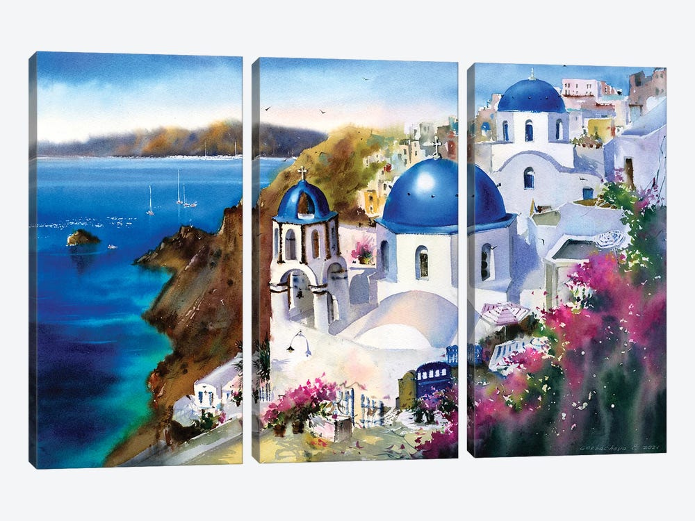 Santorini Island, Greece by HomelikeArt 3-piece Canvas Print