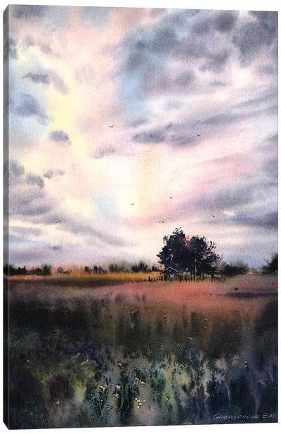 Field And Clouds II Canvas Art Print - Subtle Landscapes