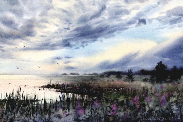 Serene Watercolors: On The Shore Of The Lake by HomelikeArt