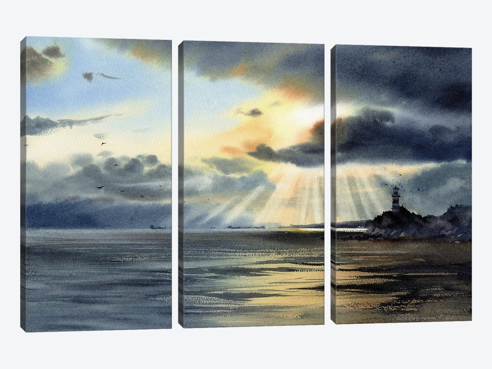 Lighthouse And Clouds by HomelikeArt 3-piece Canvas Art Print