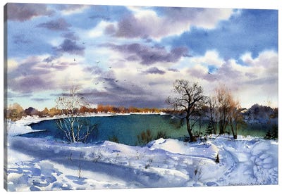 Frozen Lake Canvas Art Print - Winter Wonderland