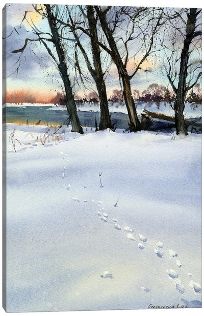 Footprints In The Snow II Canvas Art Print - Snow Art