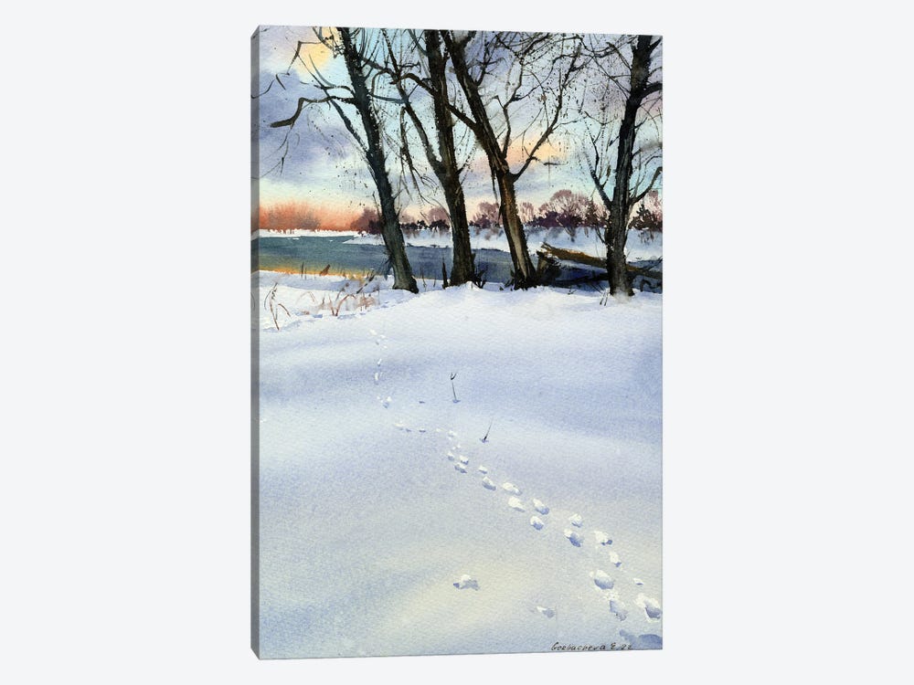 Footprints In The Snow II by HomelikeArt 1-piece Canvas Artwork