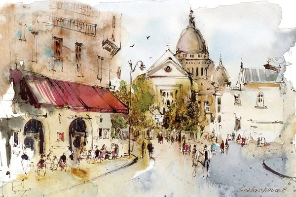 Large Scenic & Landscape Art - Canvas Prints: Montmartre Paris France by HomelikeArt