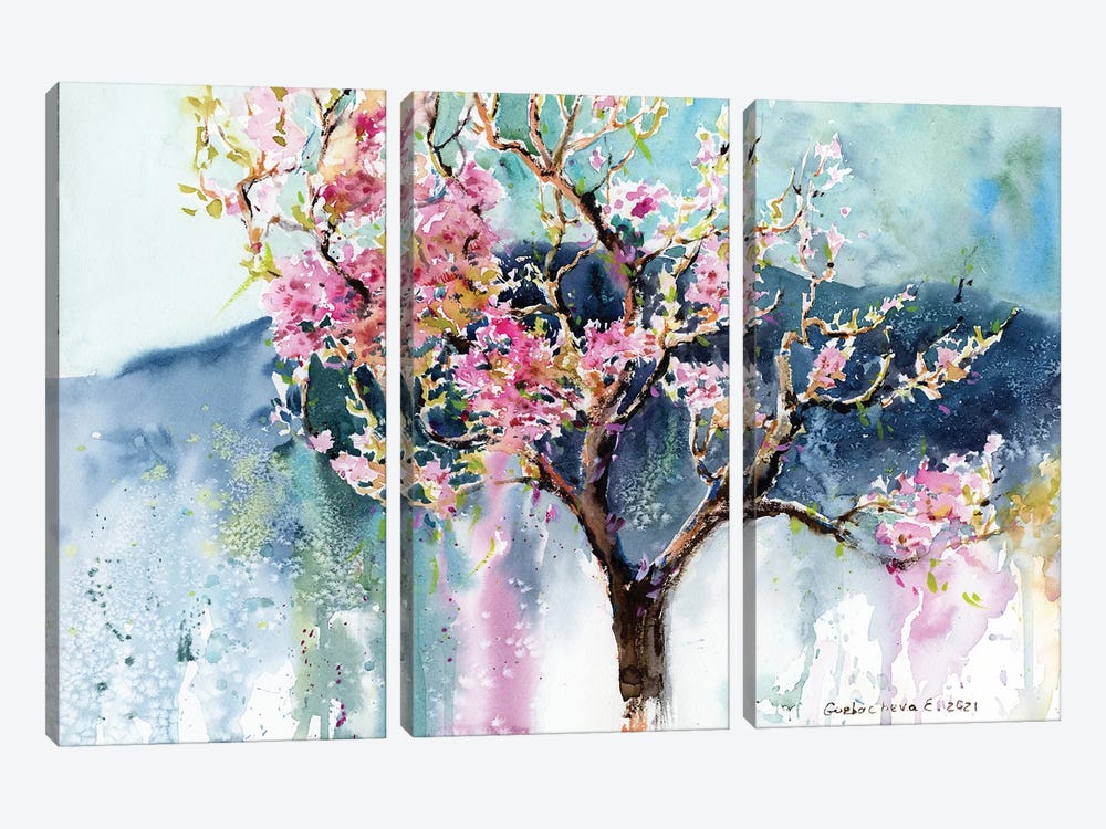 Blossoming Peach Tree by HomelikeArt 3-piece Canvas Art Print