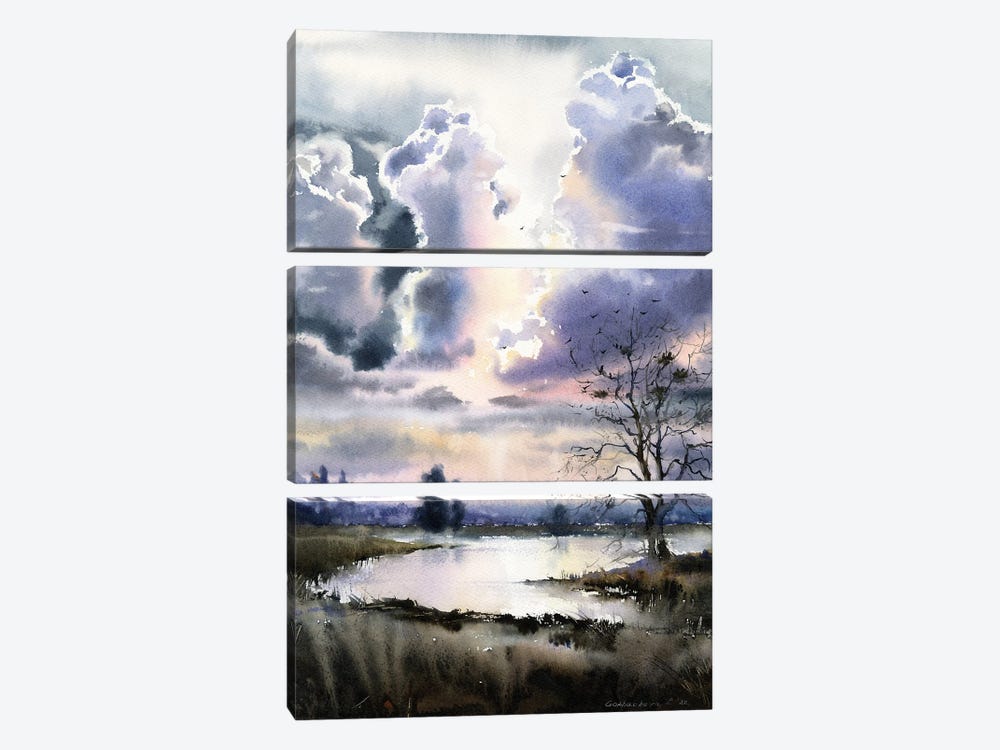 River And Clouds by HomelikeArt 3-piece Art Print