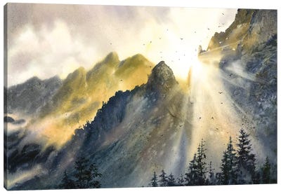 Sun And Mountains Canvas Art Print - Mountain Sunrise & Sunset Art