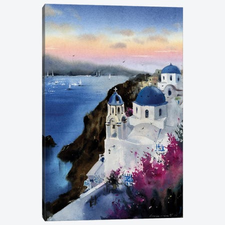 Santorini Sunset Greece Canvas Print #HLT85} by HomelikeArt Canvas Art Print