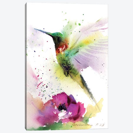 Hummingbird And Flower Canvas Print #HLT86} by HomelikeArt Art Print