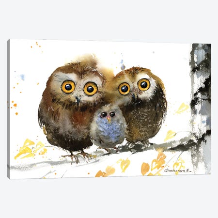 Famely Owls Canvas Print #HLT89} by HomelikeArt Canvas Art
