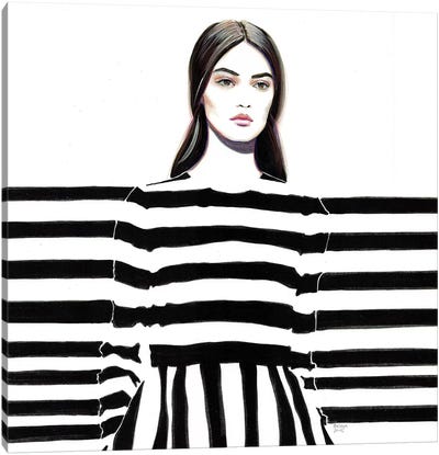 Monochrome Valentino Canvas Art Print - Stripe Patterns