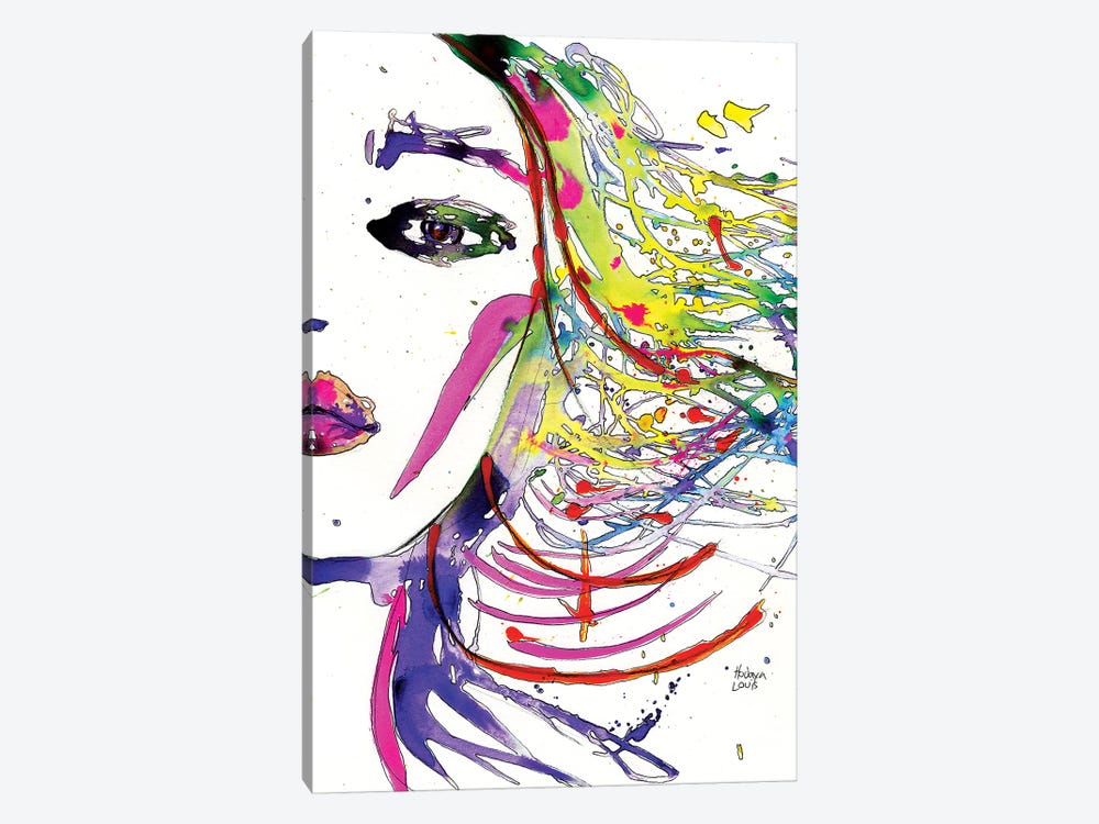 Rainbow Hair Splashes by Hodaya Louis 1-piece Canvas Artwork